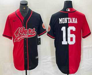 Men%27s San Francisco 49ers #16 Joe Montana Red Black Two Tone Cool Base Stitched Baseball Jersey
